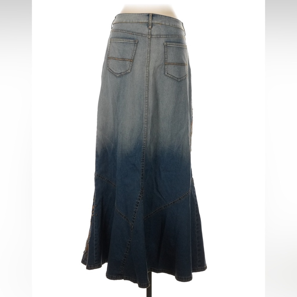 VTG Double D Ranch Blue Denim Embroidered Studded Skirt SZE2 Western Yellowstone - Picture 3 of 8